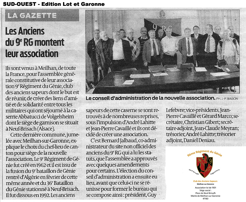 Article du journal Sud Ouest